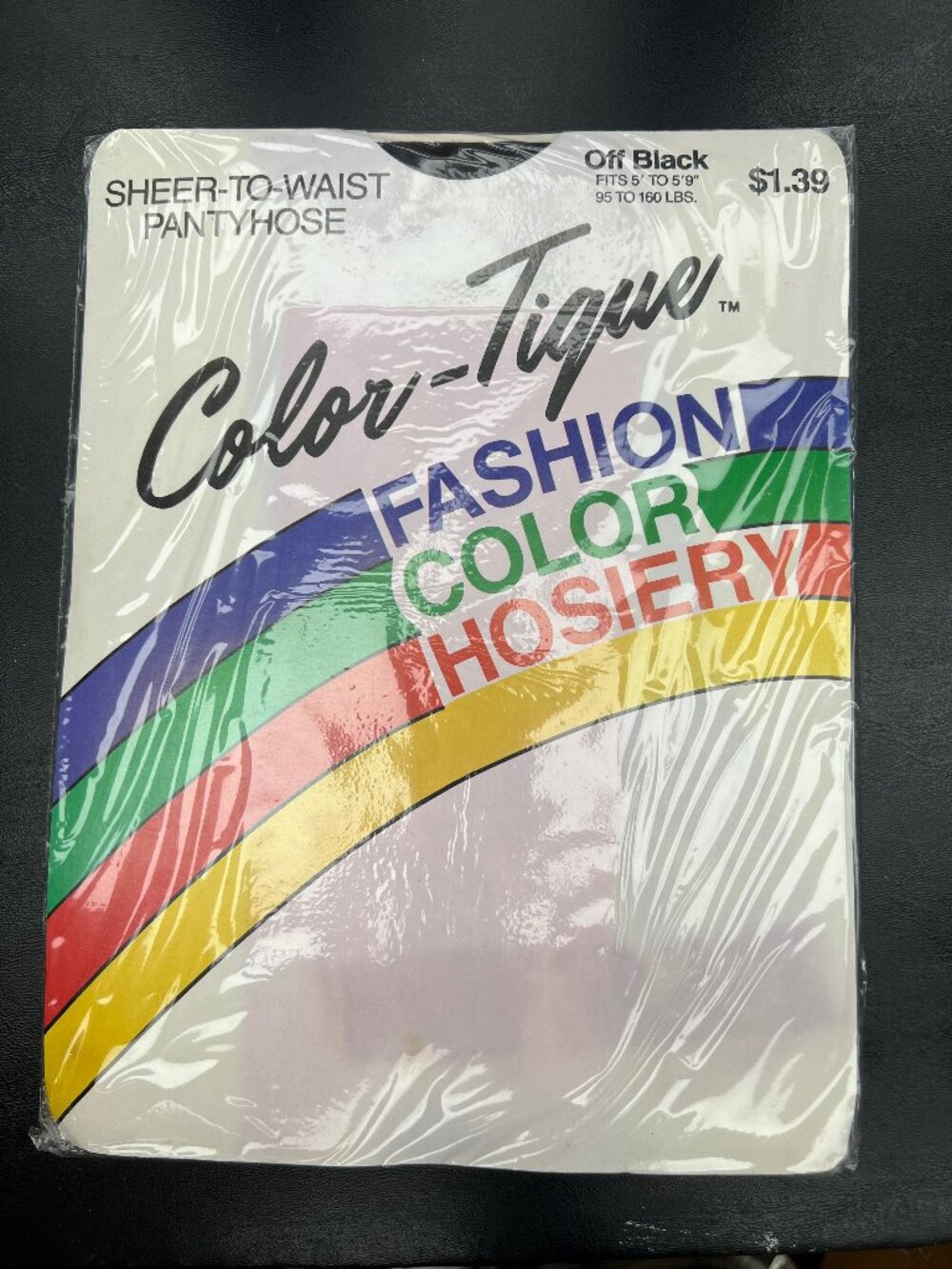NIB Vintage 70s Color Tique Sheer 100% Nylon Off Black Pantyhose